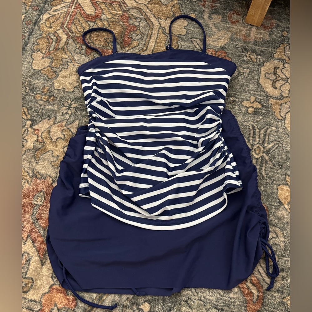 NWOT Navy and White Striped Swimsuit Dress